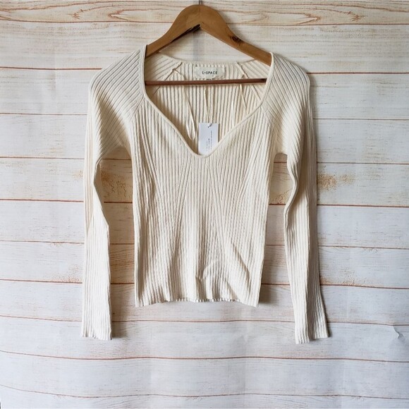 L*Space Ribbed Knit Cropped Top Raglan Sleeves Women's Size Medium - Picture 4 of 10